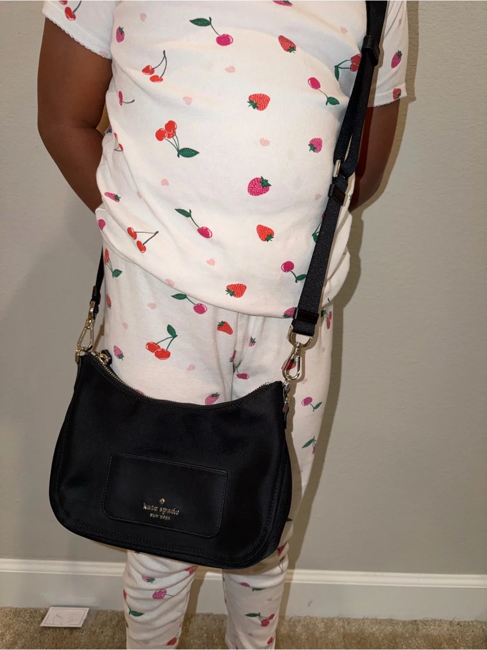 kate spade black shoulder bag with gold logo hardware